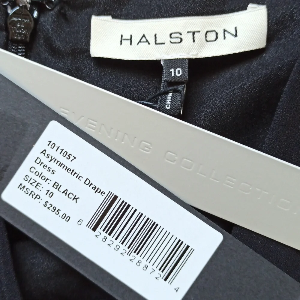 NWT Halston Black Asymmetric Drape Dress With Cape Sleeve - Picture 4 of 7